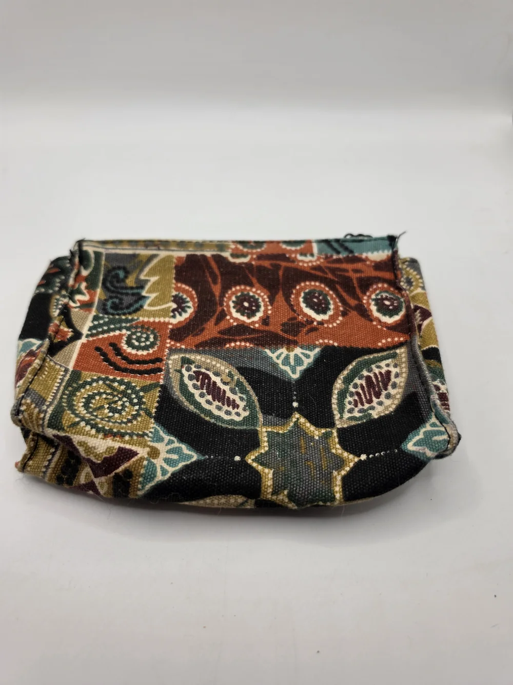Vintage Boho Patchwork Canvas Zippered Coin Purse Cosmetic Pouch Multicolored